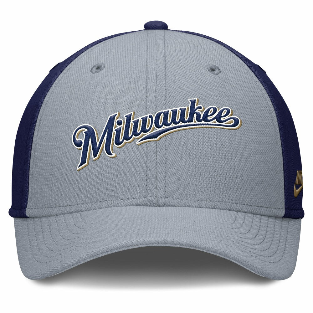 Milwaukee Brewers Rise Swoosh Performance Flex Hat Gray/Navy