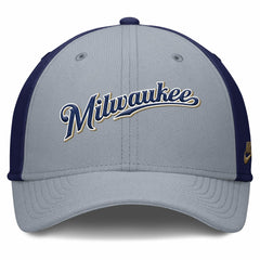 Milwaukee Brewers Rise Swoosh Performance Flex Hat Gray/Navy