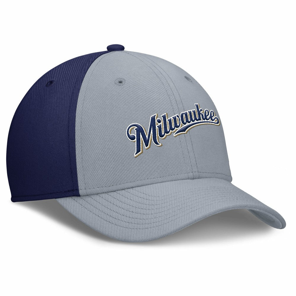 Milwaukee Brewers Rise Swoosh Performance Flex Hat Gray/Navy