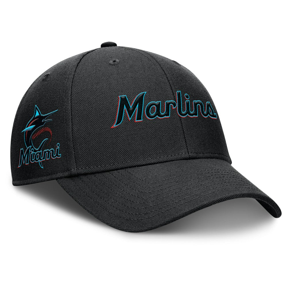 Miami Marlins Rise Gaberdine Adjustable Hat Black