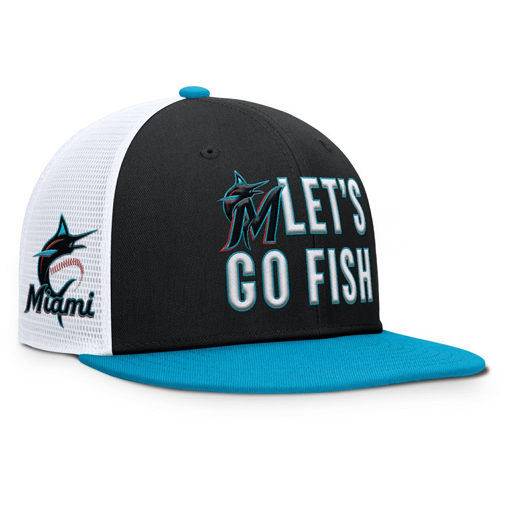 Miami Marlins Pro Performance Trucker Snapback Hat Black/Light Blue