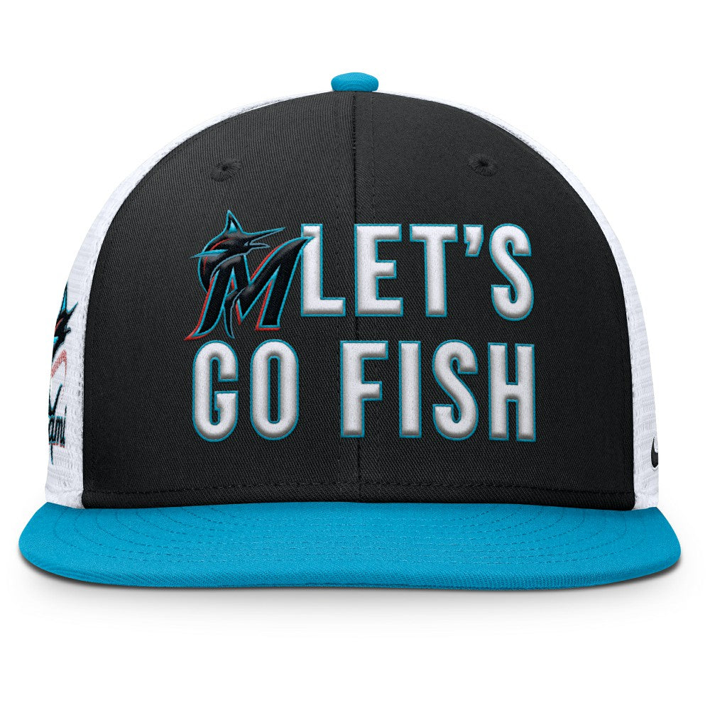 Miami Marlins Pro Performance Trucker Snapback Hat Black/Light Blue