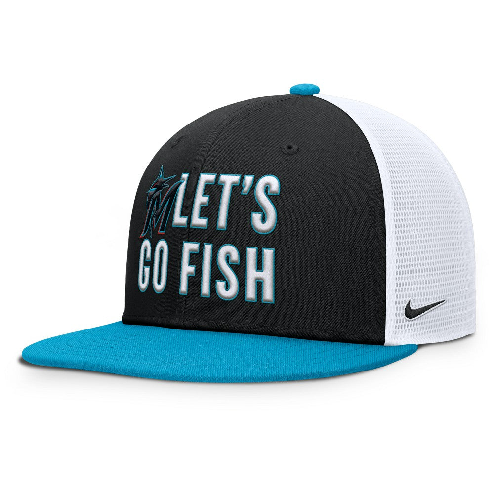 Miami Marlins Pro Performance Trucker Snapback Hat Black/Light Blue
