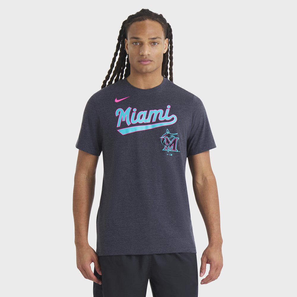 Miami Marlins City Connect Script Tri-Blend T-Shirt Heather Black