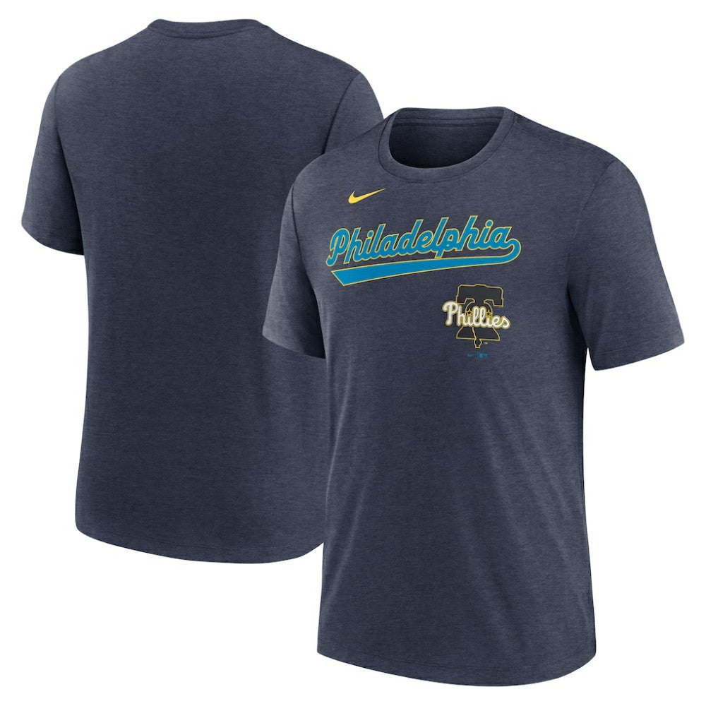Philadelphia Phillies City Connect Script Tri-Blend T-Shirt Heather Navy