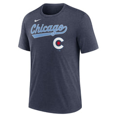 Chicago Cubs City Connect Script Tri-Blend T-Shirt Heather Navy