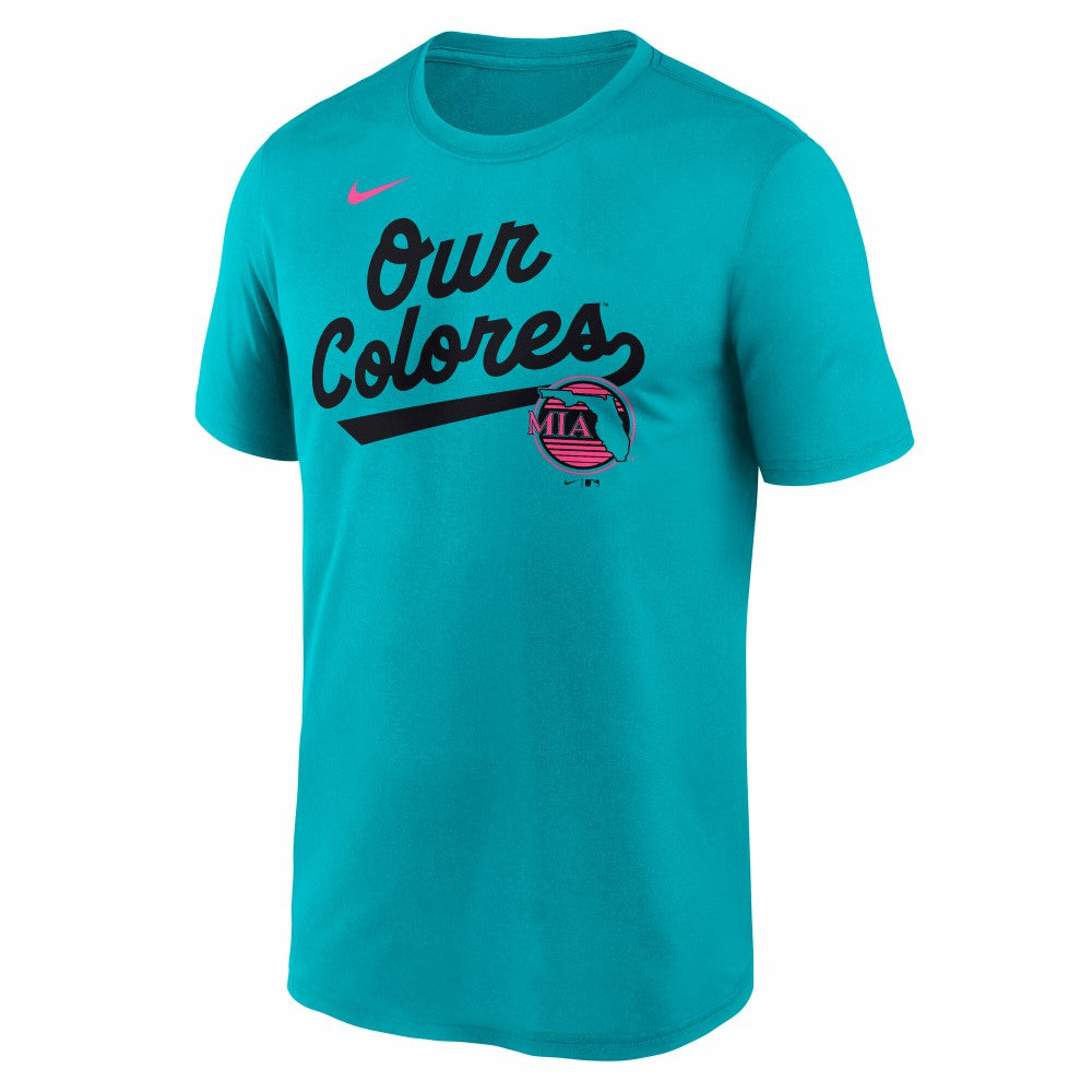 Miami Marlins 2025 City Connect Team Phrase Script Legend Performance T-Shirt Teal