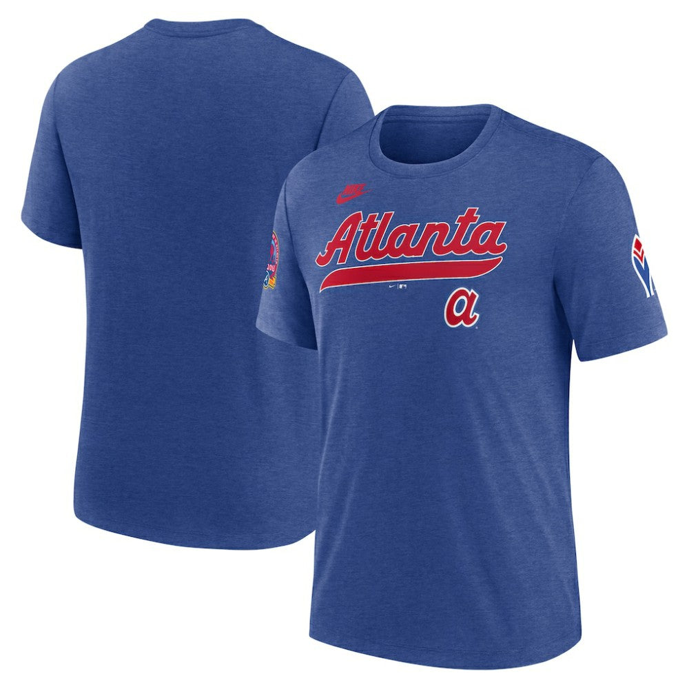 Atlanta Braves Cooperstown Collection Eras Tri-Blend T-Shirt Heather Royal