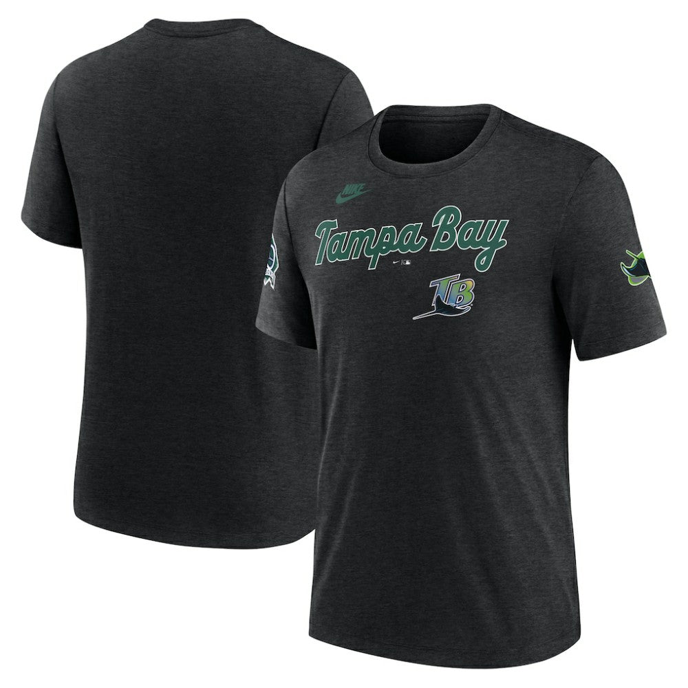 Tampa Bay Rays Cooperstown Collection Eras Tri-Blend T-Shirt Heather Black