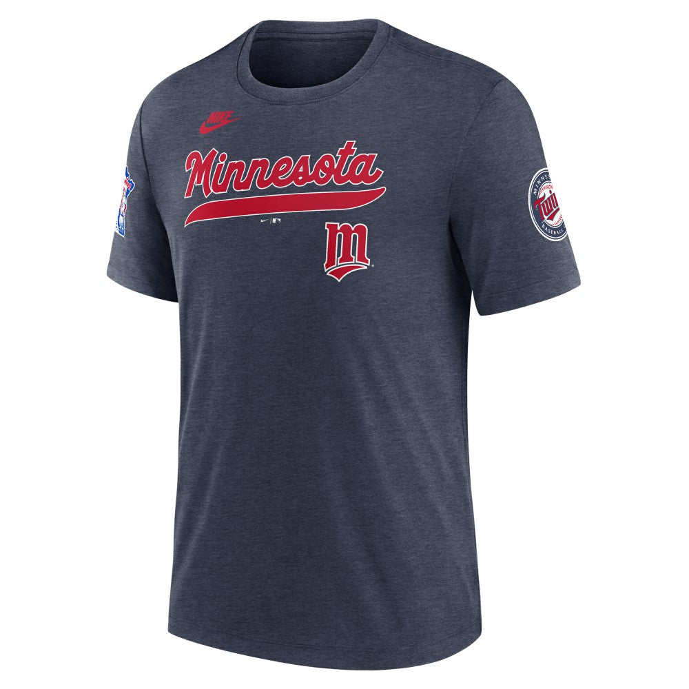 Minnesota Twins Cooperstown Collection Eras Tri-Blend T-Shirt Heather Navy
