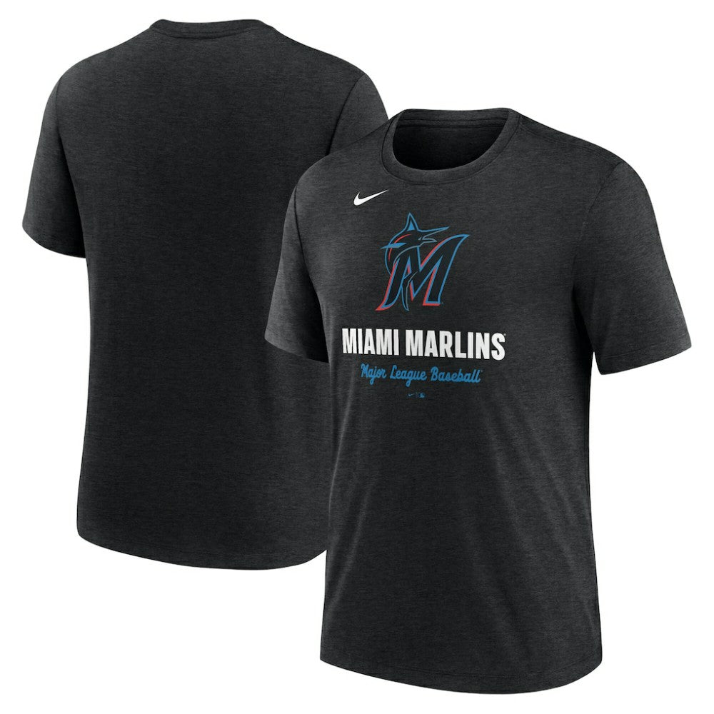 Miami Marlins Logo Tri-Blend T-Shirt Heather Black