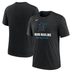 Miami Marlins Logo Tri-Blend T-Shirt Heather Black