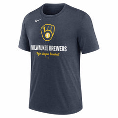 Milwaukee Brewers Logo Tri-Blend T-Shirt Heather Navy