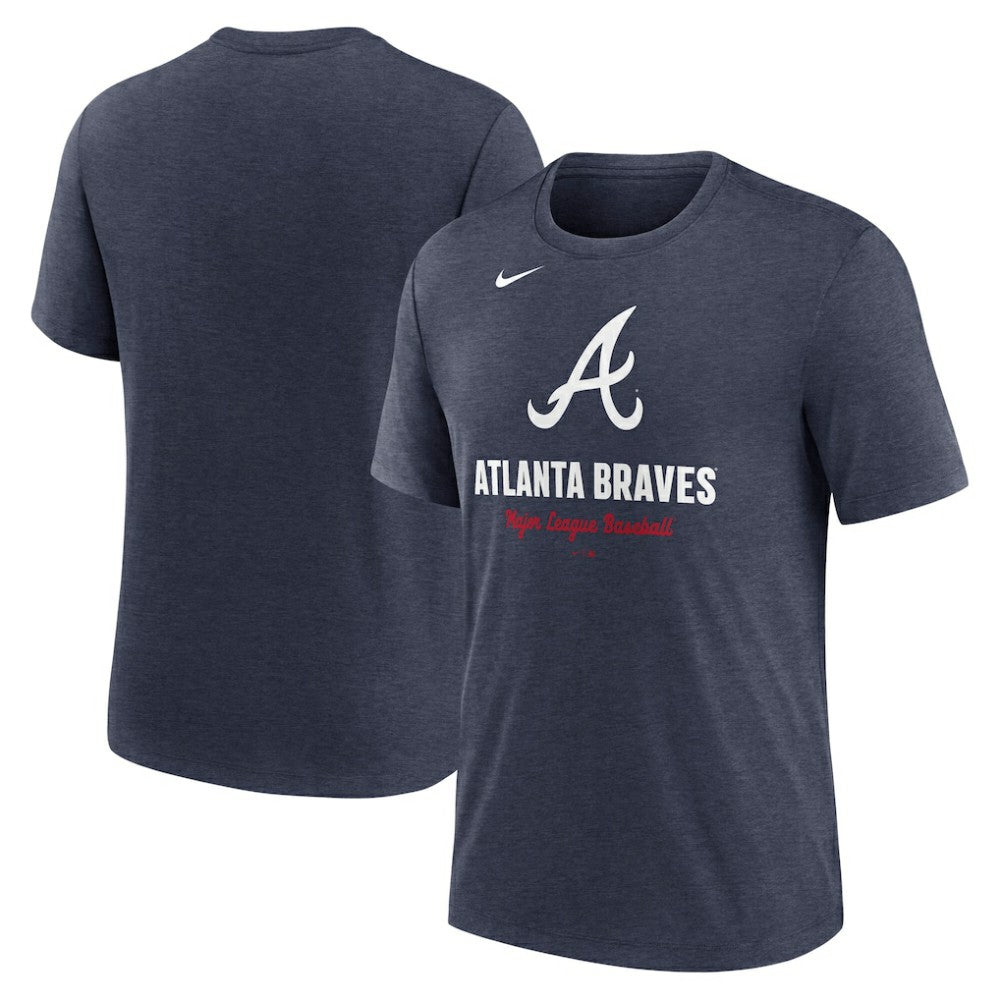 Atlanta Braves Logo Tri-Blend T-Shirt Heather Navy