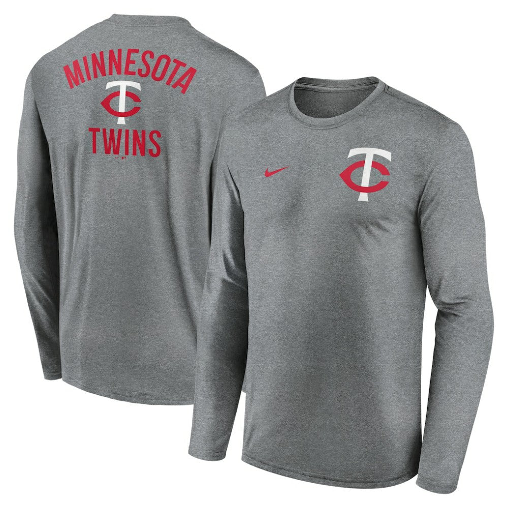Minnesota Twins 2-Hit Legend Dri-FIT Long Sleeve T-Shirt Heather Charcoal