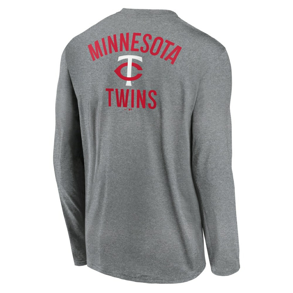 Minnesota Twins 2-Hit Legend Dri-FIT Long Sleeve T-Shirt Heather Charcoal