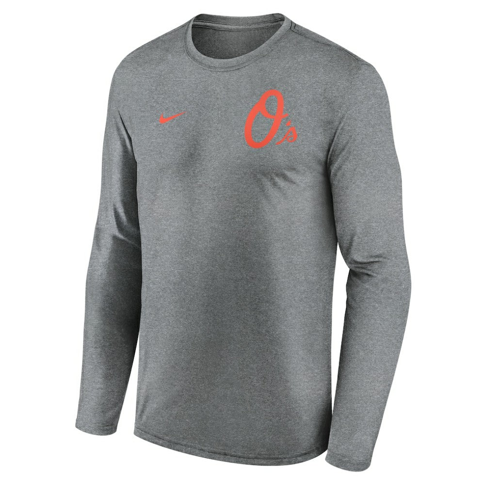 Baltimore Orioles 2-Hit Legend Dri-FIT Long Sleeve T-Shirt Heather Charcoal