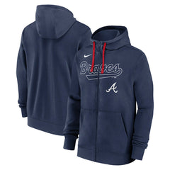 Atlanta Braves Knockout Script Full-Zip Hoodie Navy