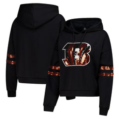 Cincinnati Bengals Cuce Women's Cropped Sequins Pullover Hoodie - Black outlet