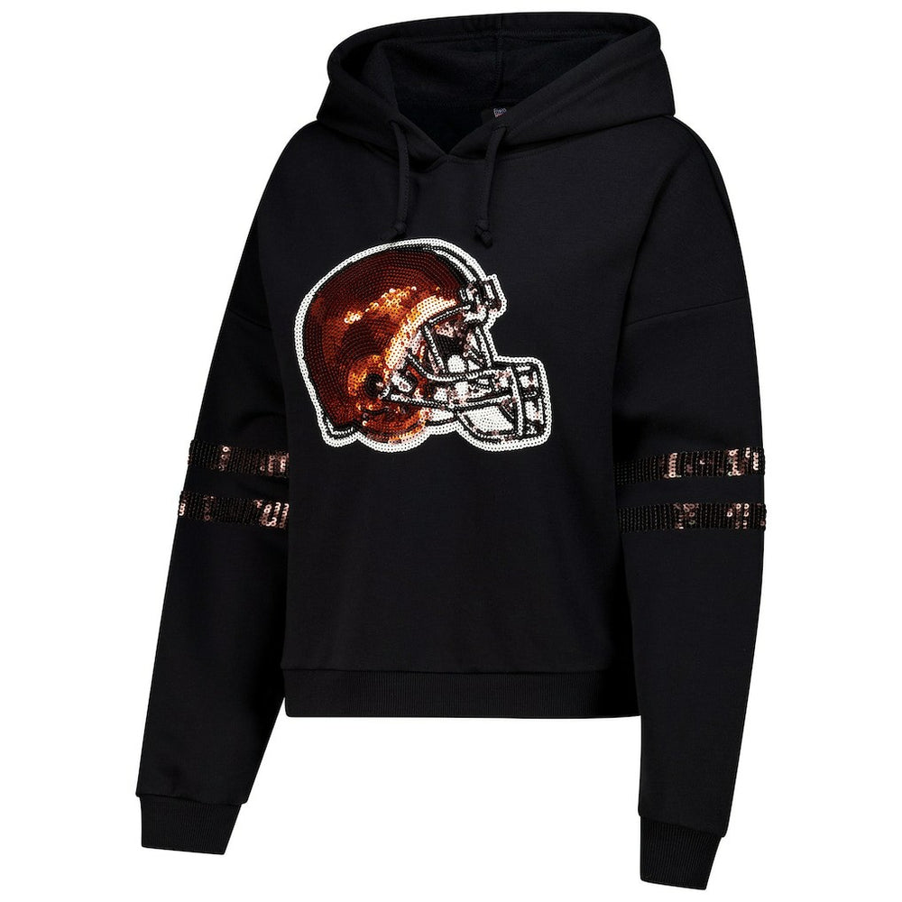 Cleveland Browns Cuce Women's Cropped Sequins Pullover Hoodie - Black discount