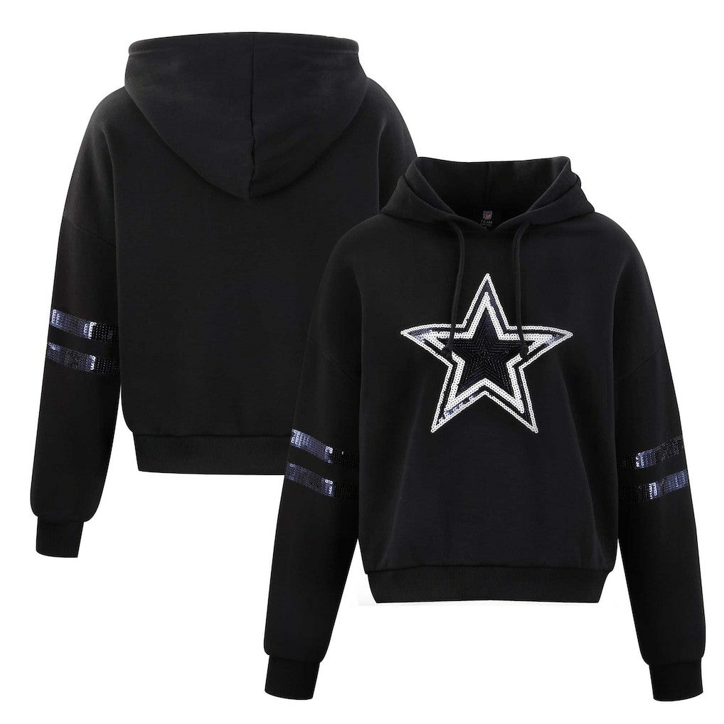 Dallas Cowboys Cuce Women's Cropped Sequins Pullover Hoodie - Black outlet