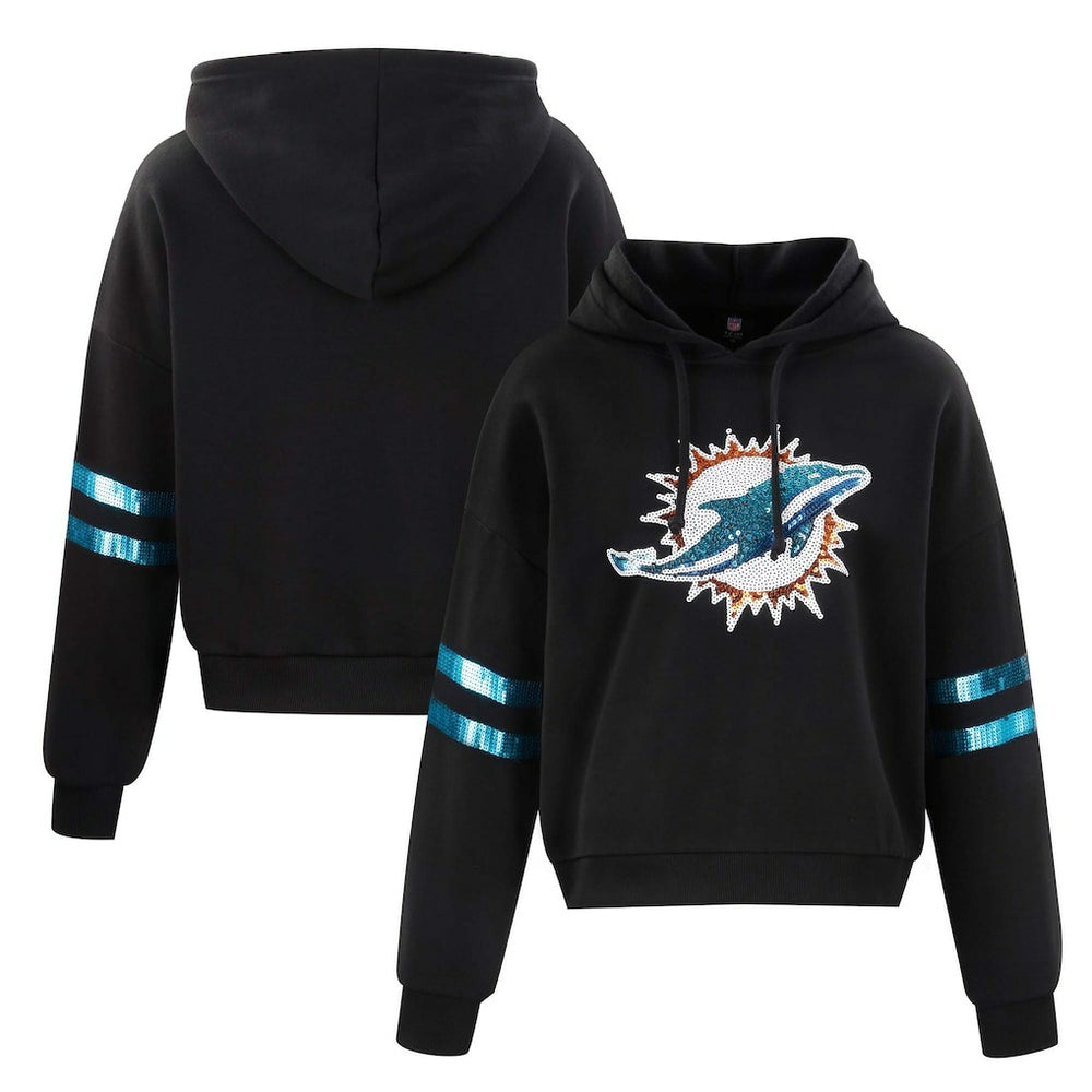 Miami Dolphins Cuce Women's Cropped Sequins Pullover Hoodie - Black online