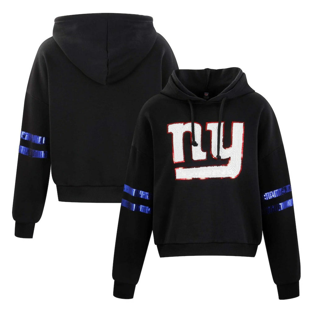 New York Giants Cuce Women's Cropped Sequins Pullover Hoodie - Black online