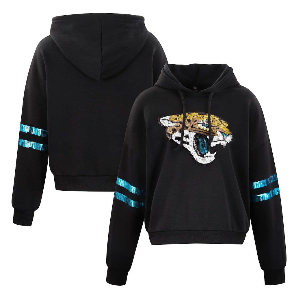 Jacksonville Jaguars Cuce Women's Cropped Sequins Pullover Hoodie - Black discount