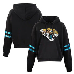 Jacksonville Jaguars Cuce Women's Cropped Sequins Pullover Hoodie - Black discount