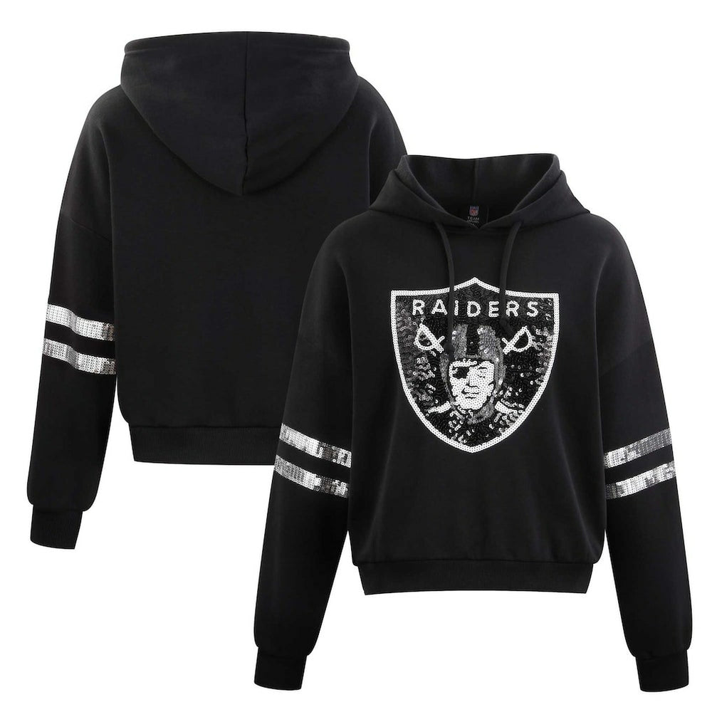 Las Vegas Raiders Cuce Women's Cropped Sequins Pullover Hoodie - Black sale