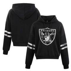 Las Vegas Raiders Cuce Women's Cropped Sequins Pullover Hoodie - Black sale