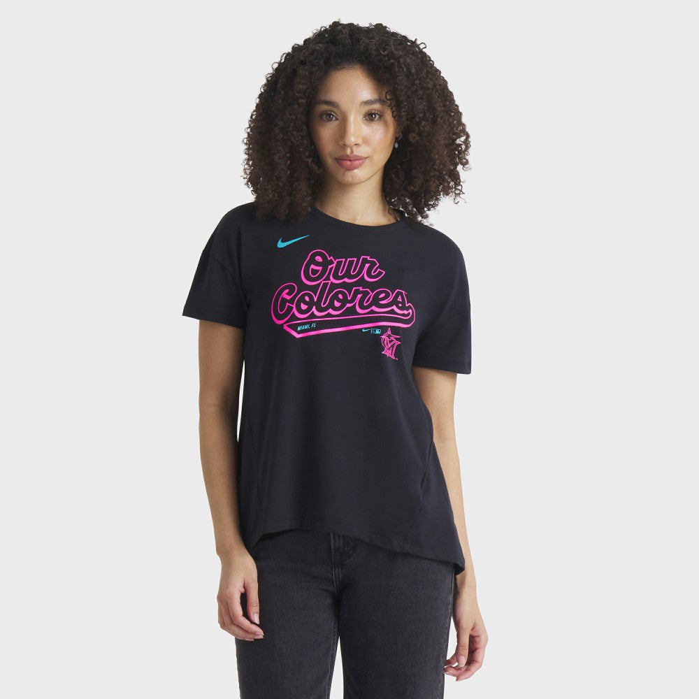 Miami Marlins Women's 2025 City Connect Flowy Fashion Tri-Blend Dri-FIT T-Shirt Black
