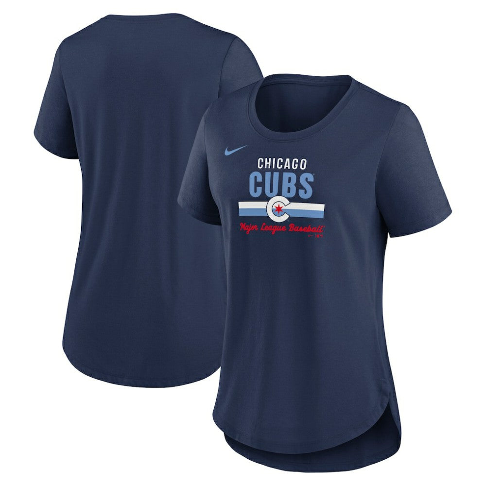Chicago Cubs Women's City Connect Lockup Tri-Blend T-Shirt Navy