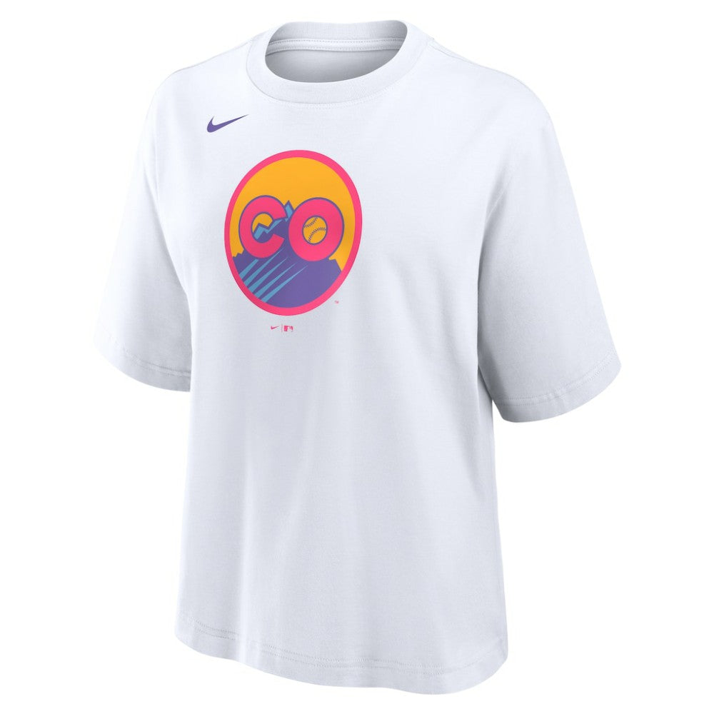 Colorado Rockies Women's 2025 City Connect Logo Boxy T-Shirt White