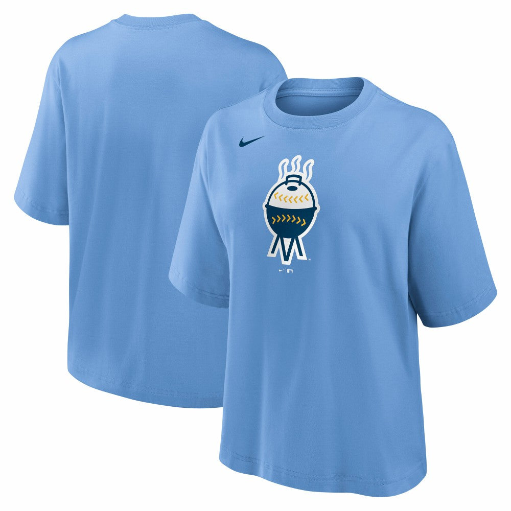 Milwaukee Brewers Women's City Connect Logo Boxy T-Shirt Light Blue