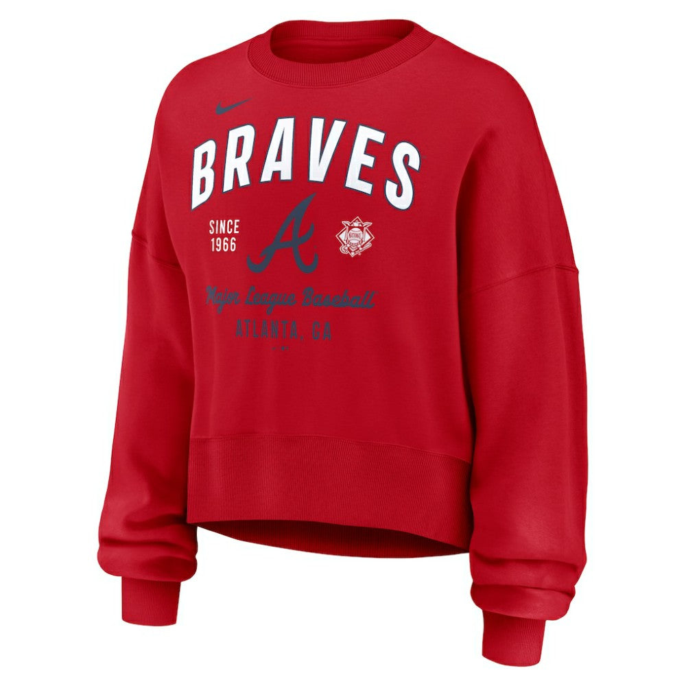 Atlanta Braves Women's Oversized High Hip Pullover Sweatshirt Red