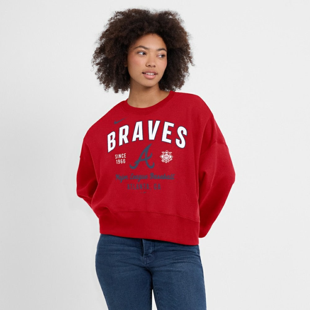 Atlanta Braves Women's Oversized High Hip Pullover Sweatshirt Red