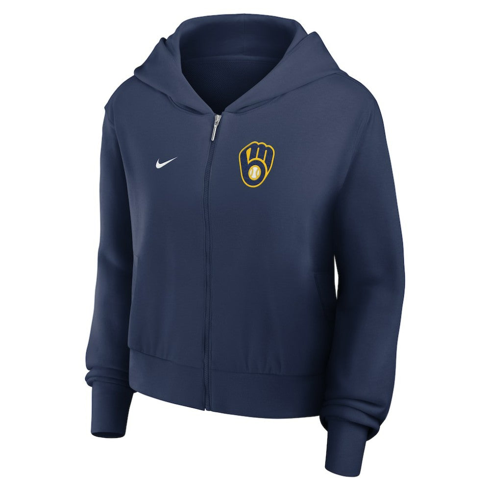 Milwaukee Brewers Women's Cropped Chill Full-Zip Hoodie Navy