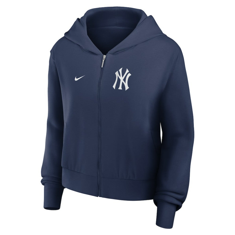New York Yankees Women's Cropped Chill Full-Zip Hoodie Navy