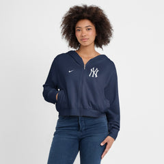 New York Yankees Women's Cropped Chill Full-Zip Hoodie Navy