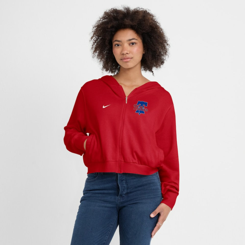 Philadelphia Phillies Women's Cropped Chill Full-Zip Hoodie Red