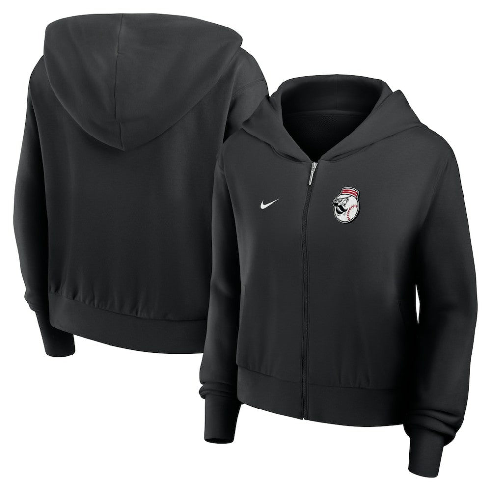 Cincinnati Reds Women's Cropped Chill Full-Zip Hoodie Black