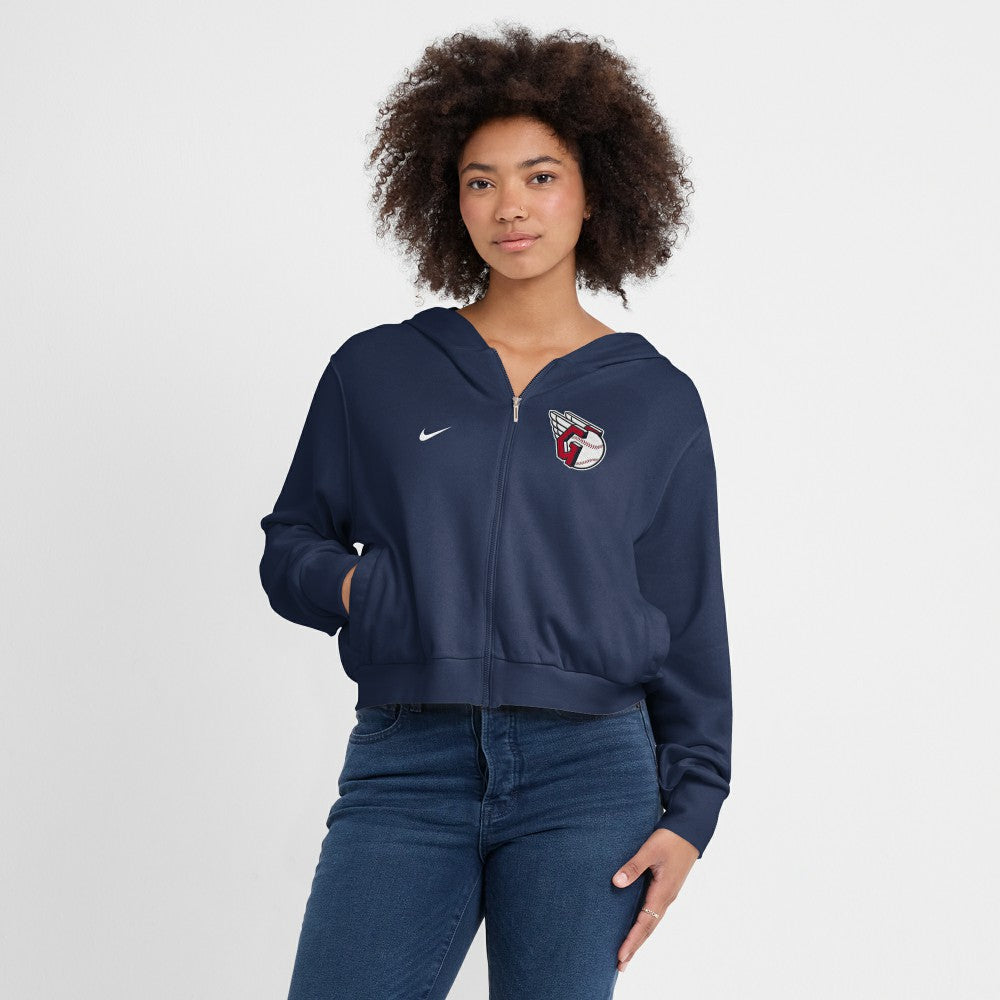 Cleveland Guardians Women's Cropped Chill Full-Zip Hoodie Navy