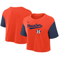 Houston Astros Women's Script Dri-FIT Cropped T-Shirt Orange/Navy