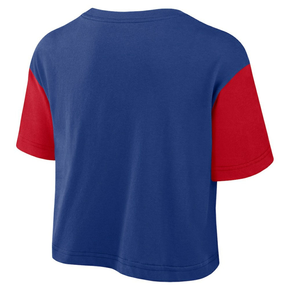 Philadelphia Phillies Women's Script Dri-FIT Cropped T-Shirt Royal/Red
