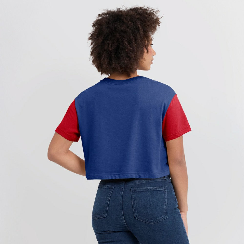 Philadelphia Phillies Women's Script Dri-FIT Cropped T-Shirt Royal/Red