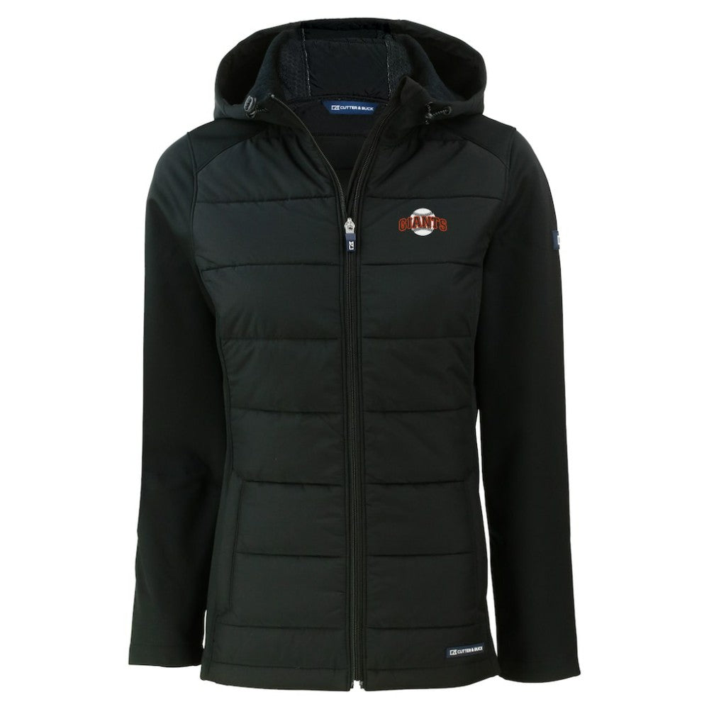 San Francisco Giants Cutter & Buck Women's  Evoke Hybrid Eco Softshell Recycled Full-Zip Hoodie Jacket Black