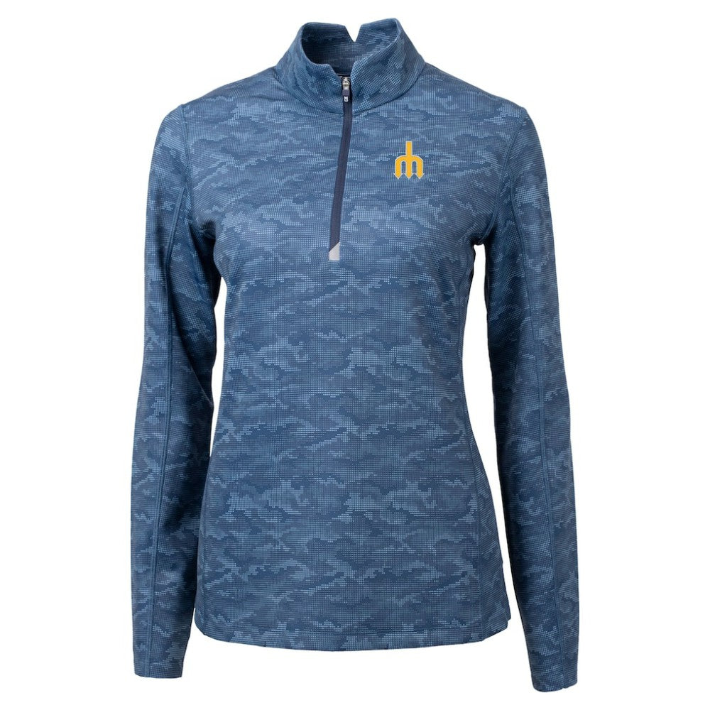 Seattle Mariners Cutter & Buck Women's  Traverse Camo Print Stretch Quarter-Zip Top Navy