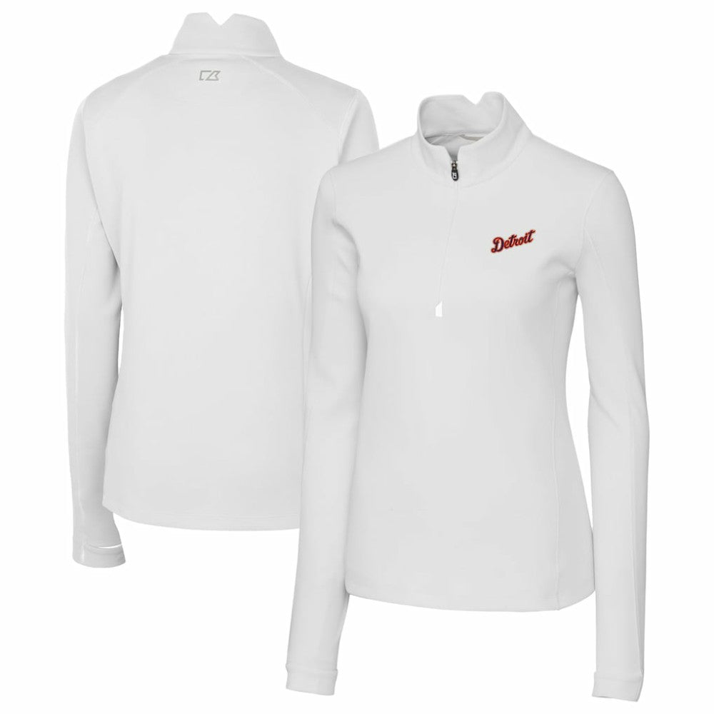 Detroit Tigers Cutter & Buck Women's  Traverse Stretch Quarter-Zip Pullover Top White
