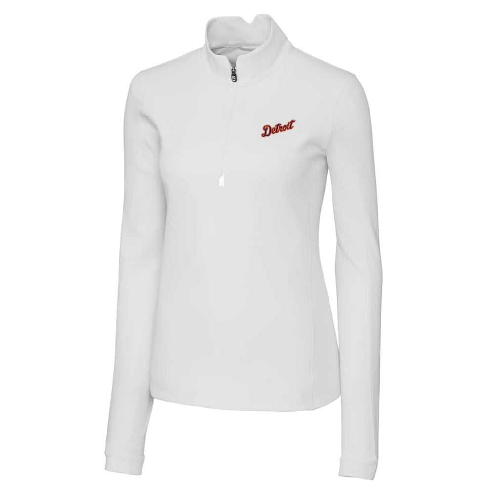 Detroit Tigers Cutter & Buck Women's  Traverse Stretch Quarter-Zip Pullover Top White